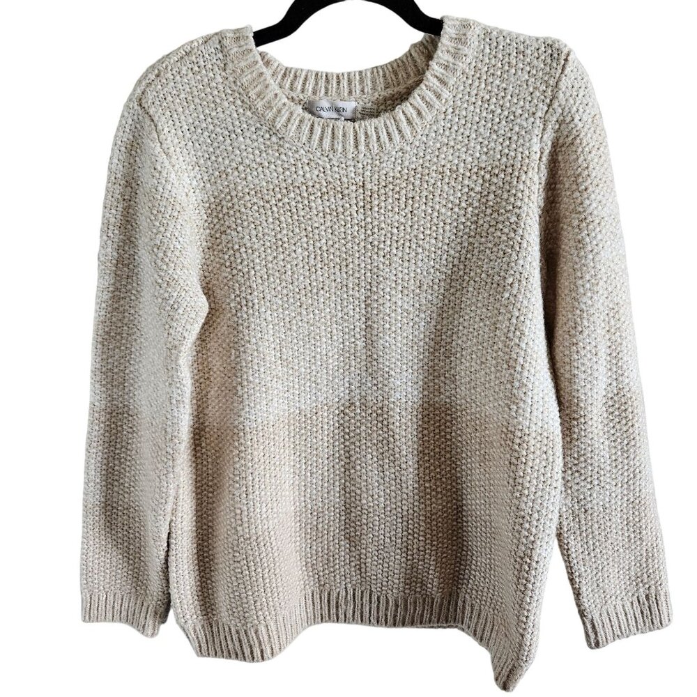 Calvin Klein Size S Chunky Textured Sweater Neutral Colors Grunge Casual Relaxed